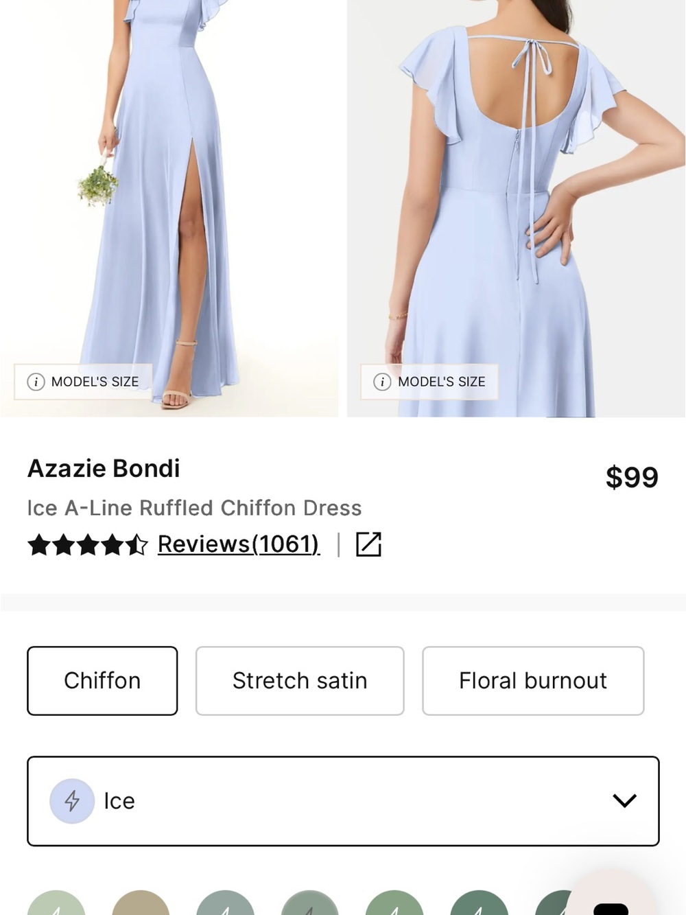 Azazie Ice Blue V-neck wrap dress, A22 or US 12 - Picture 13 of 14